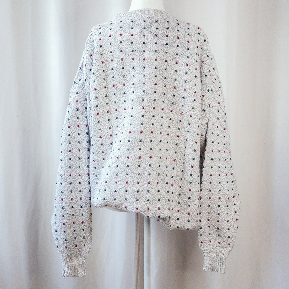 Vintage 90s grey cotton pullover polka dot oversize grandpa sweater - Picture 5 of 6